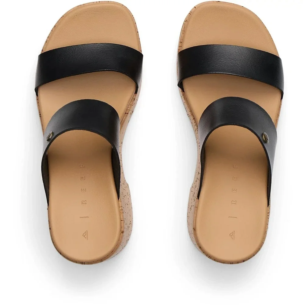 Reef® (Women's 8 M) Sunset Ibiza™ Wedge Sandals in Black/Tan - $100 - Picture 3 of 5